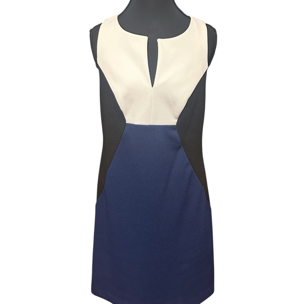 Trina Turk Blue Black & White Color Block Dress Clasp Neckline Size 4